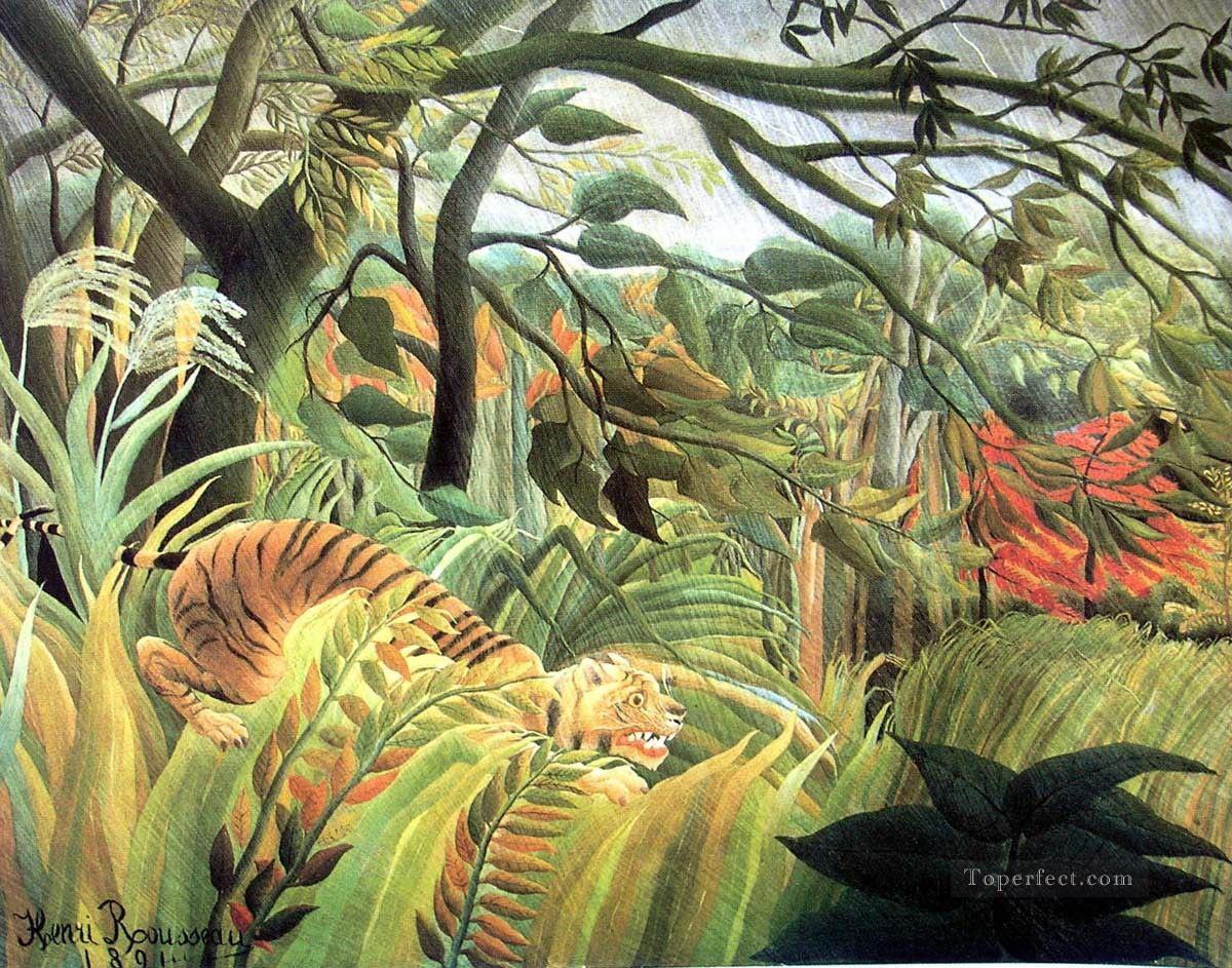 tigre dans une tempête tropicale Peintures à l'huile
